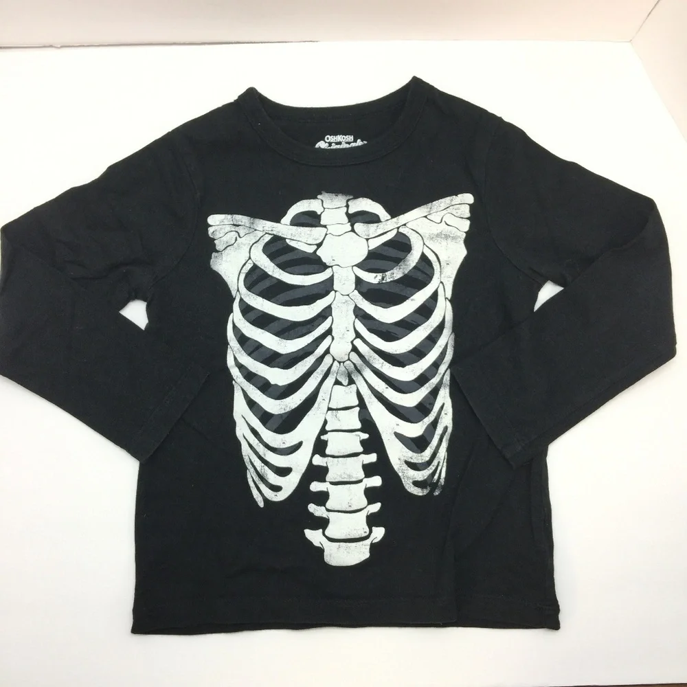 OshKosh Originals Boys Black Long Sleeve‎ Skeleton Graphic Tee Size 5